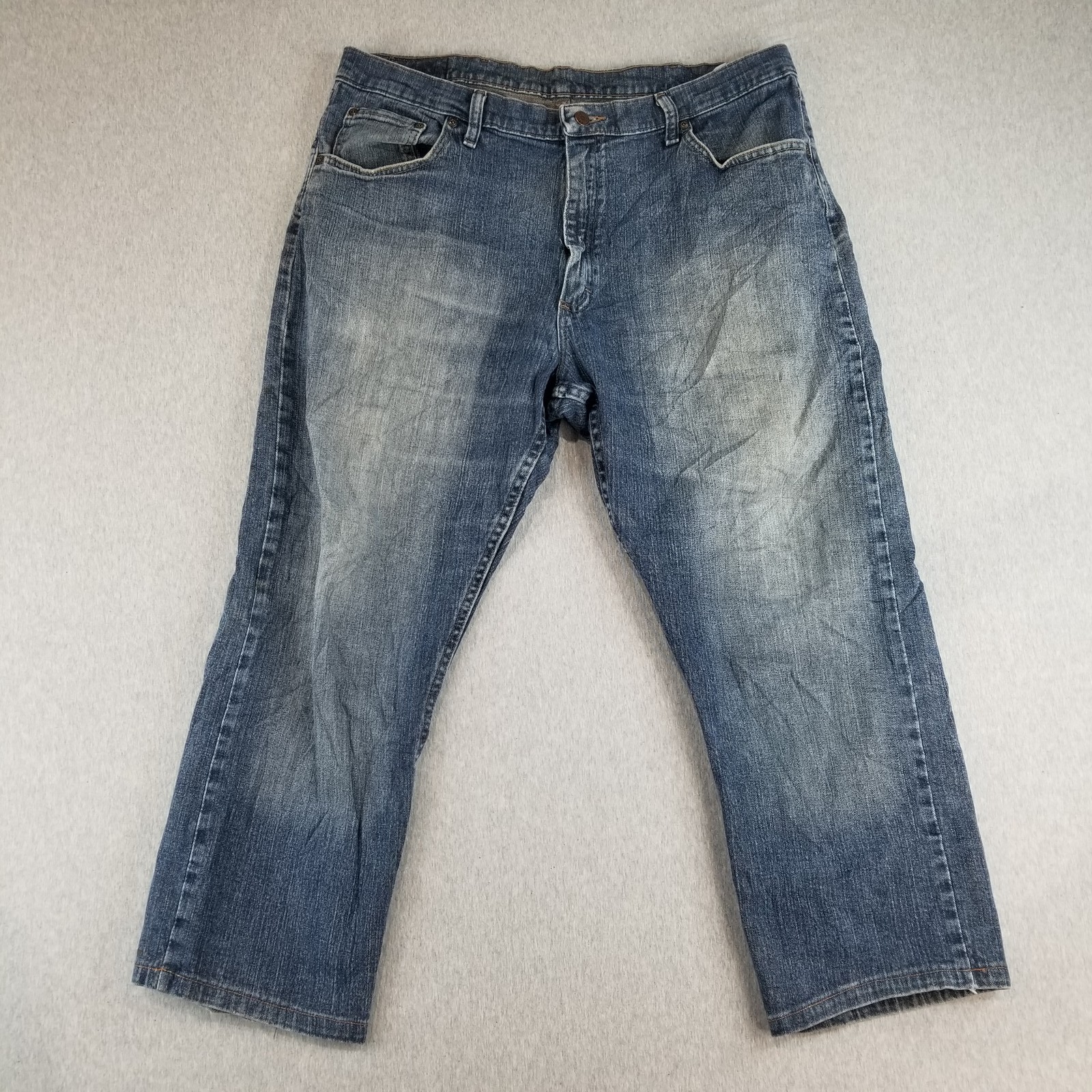 Wrangler Jeans Men's Sz 38X24 Blue Wash Quality Cotton Relaxed Workwear Altered