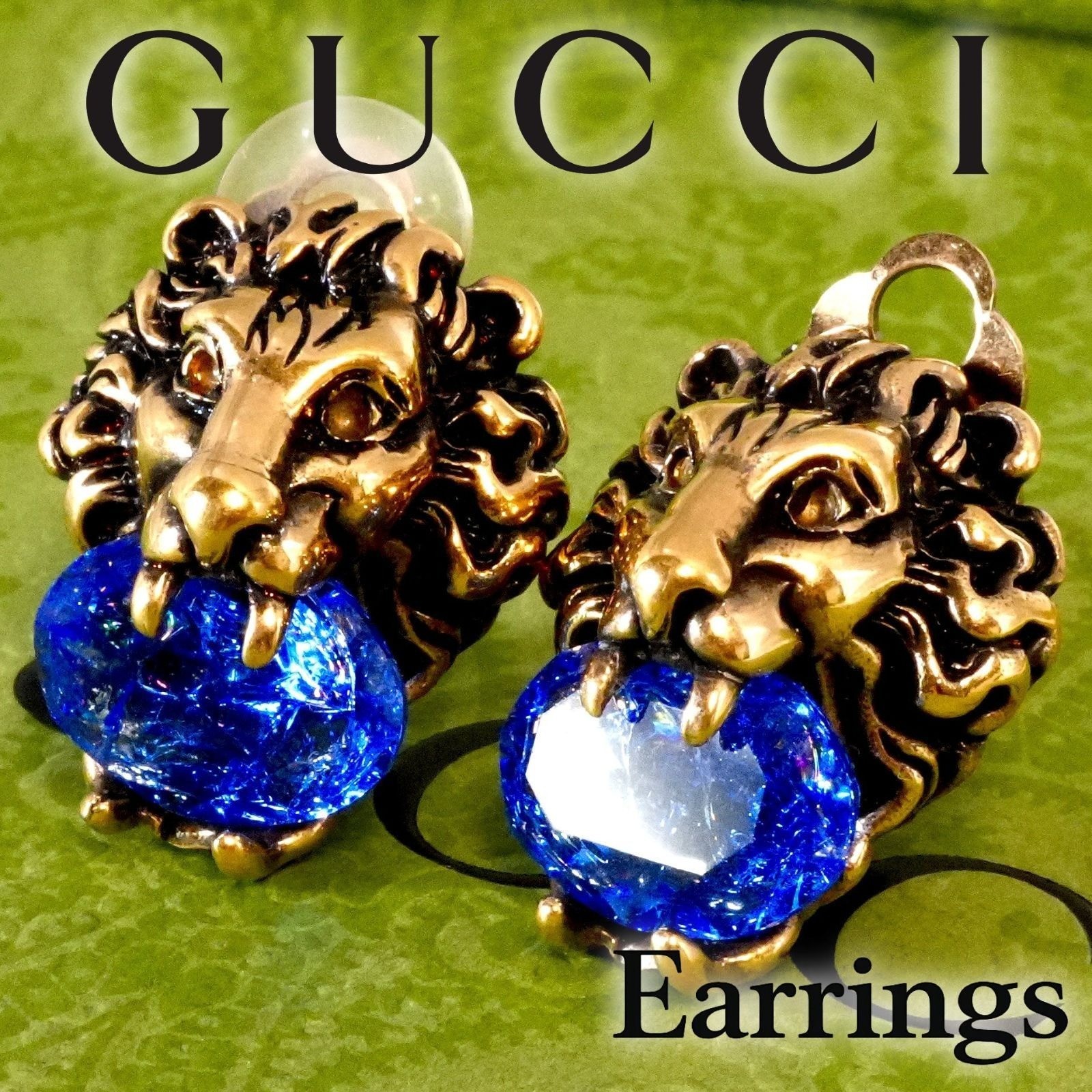 GUCCI ライオンヘッド K18YK シングルイヤリング（ピアス） GUCCI グッチ イヤリング ライオンヘッドイヤリング ブルー系 GP