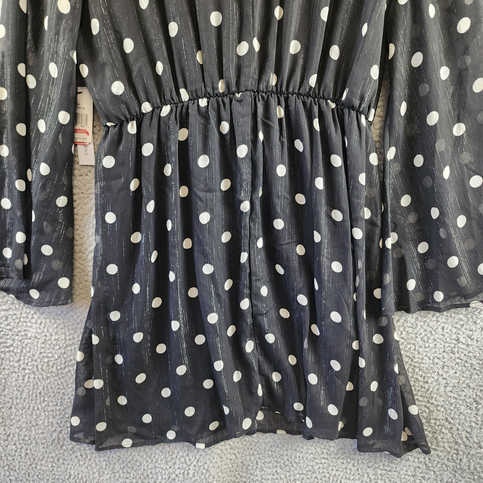 Emma & Michelle Faux Wrap Dress Womens XL Black/White Dot Snap Front Button Back - Picture 12 of 13