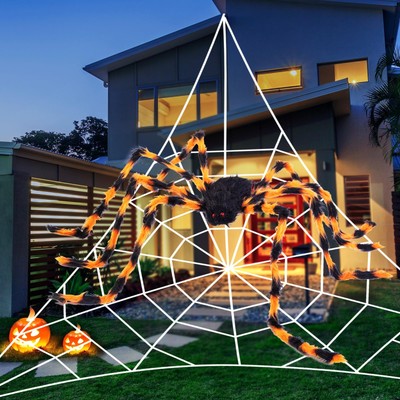 Halloween Decorations Outdoor, 212'' Halloween Spider Web + 60'' Giant Spider D...