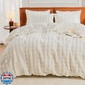 EMME Faux Fur Duvet Cover King Size, 3 Pieces Ultra Soft Fluffy Comforter Cover, Cozy Warm for Winter, Luxury Elegant Shaggy Bubble Design Bedding, 1 Duvet Cover and 2 Pillow Shams (King, Cream White)