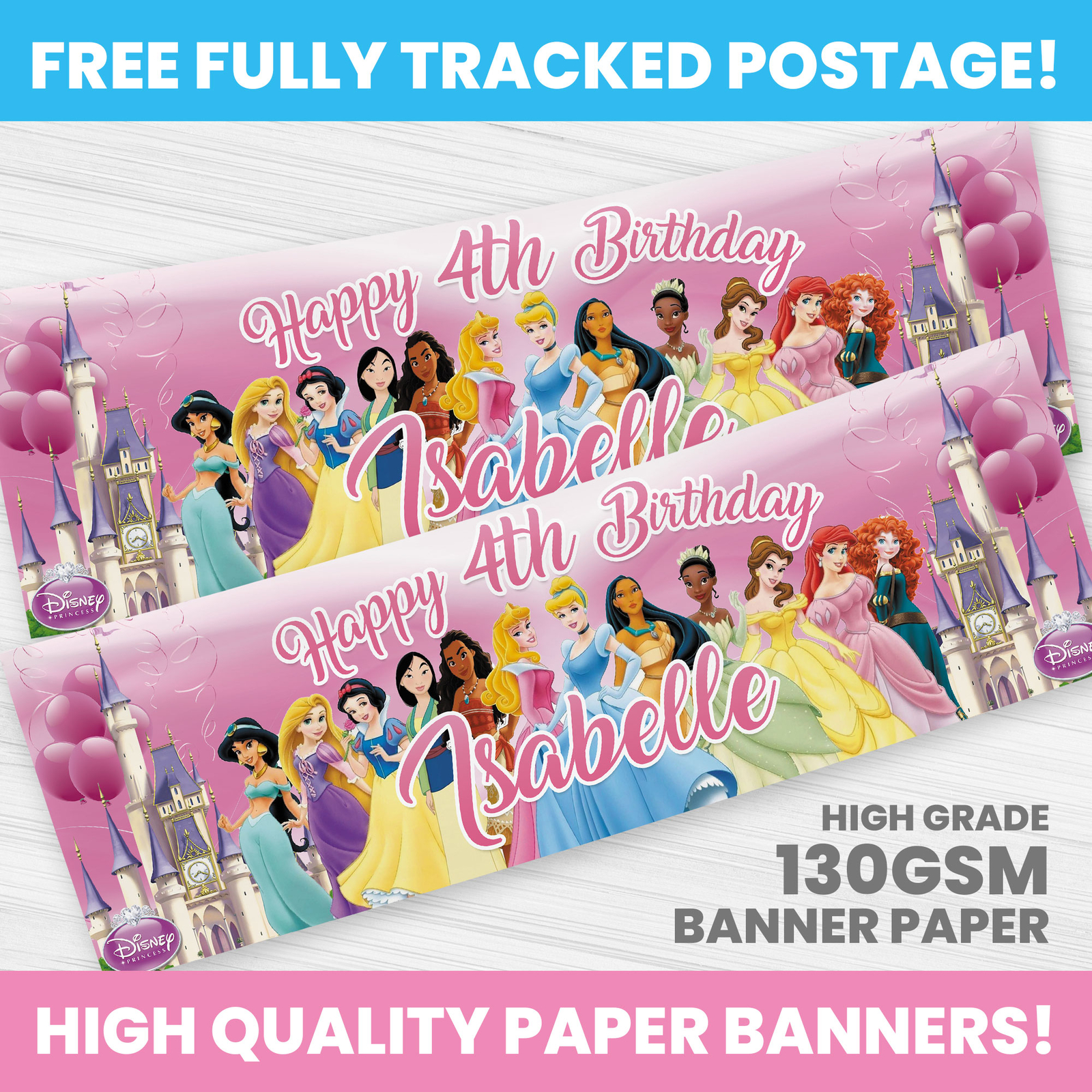 DISNEY PRINCESS PERSONALISED PRINCESSES BIRTHDAY PARTY DECORATION BIRTHDAY