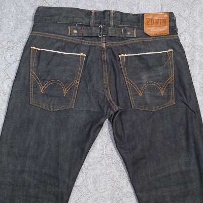 Edwin SK505 Jeans Mens W30 SEN Selvedge Black Cinchback Straight Made in Japan
