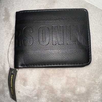 Members Only Men's Wallet Black Faux Leather BiFold Perforated