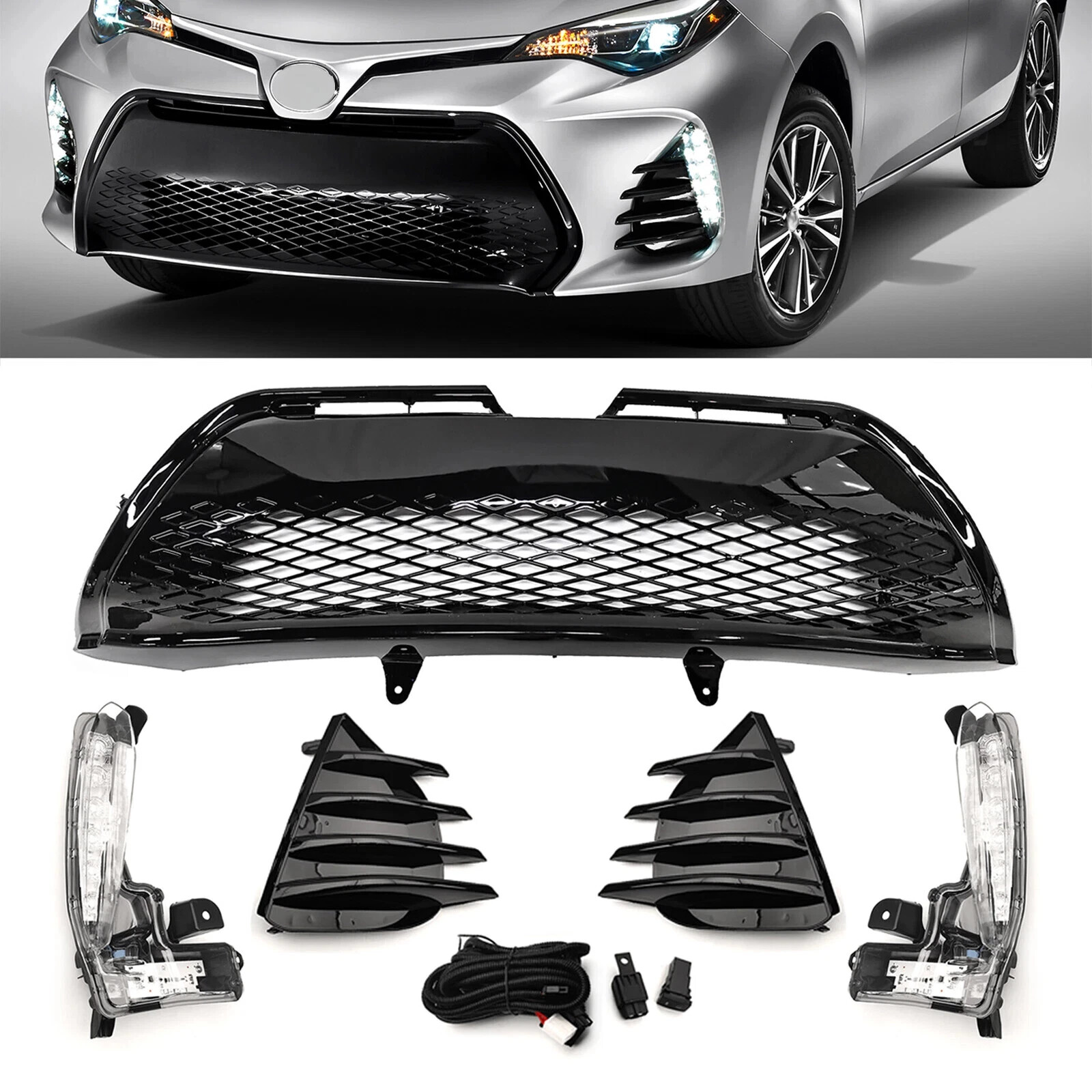 For 2017 2018 2019 Toyota Corolla SE XSE LED Pair Fog Lights&Black