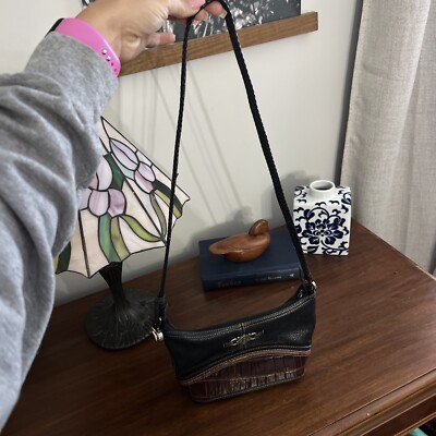 Brighton Leather Shoulder Bag Two Tone Purse Black Brown Crocodile Handbag