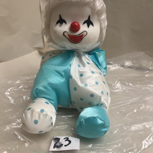 VINTAGE Plush MUSICAL CLOWN Blue Satin Plays Its A Small