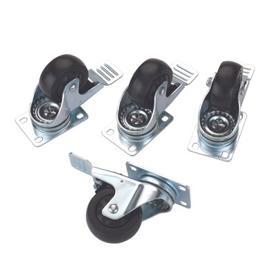 WOODRIVER 3'' Casters Double Locking Swivel with 4 Hole Mounting Plate 4-Piece