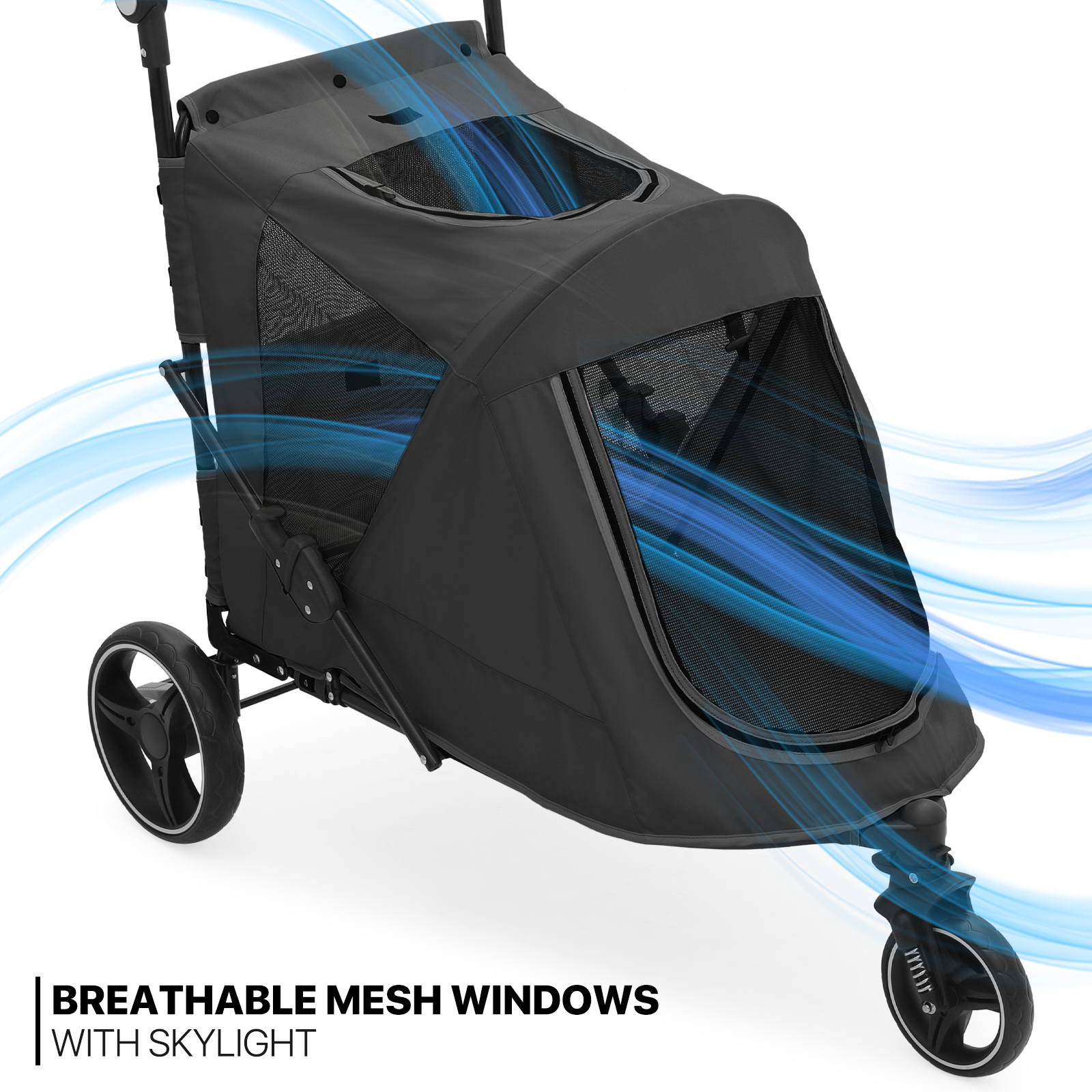 Folding 3-Wheel Dog Stroller Breathable Pet Travel Carrier w/Skylight+Wheel Lock