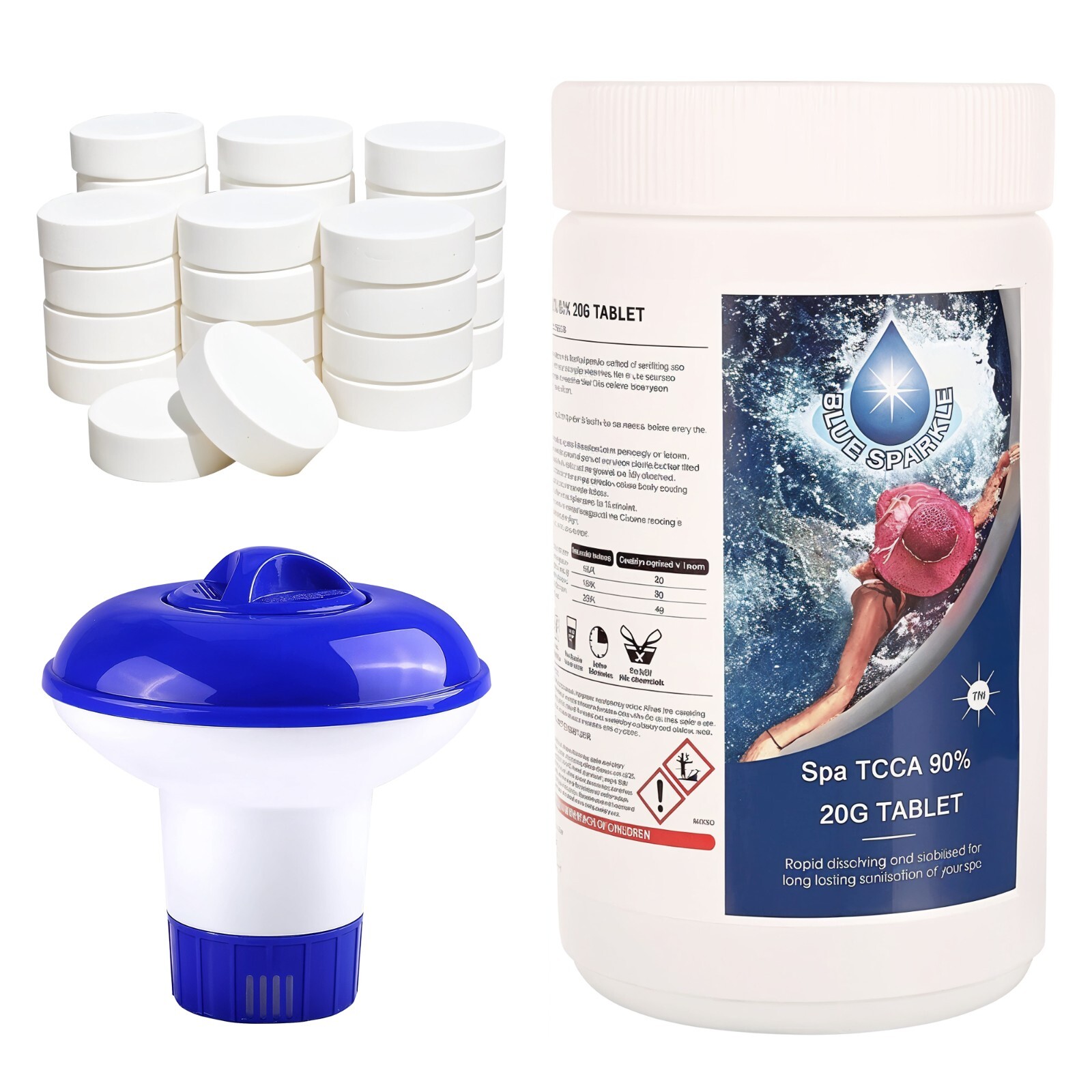 Pool Cleaning Tablet + Floating Chlorine Chemical Dispenser For Hot Tub Pool