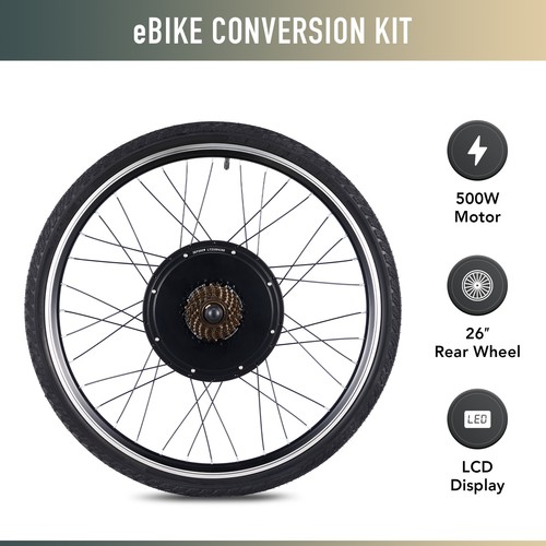 Electric Bicycle Conversion Kit 26" Rear Wheel 500W Hub Motor E Bike with PAS