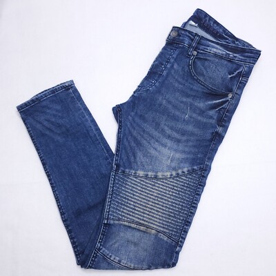 H&M Divided Blue Skinny Moto Biker 5-Pocket Jeans Mens Size 32x32 Button Fly
