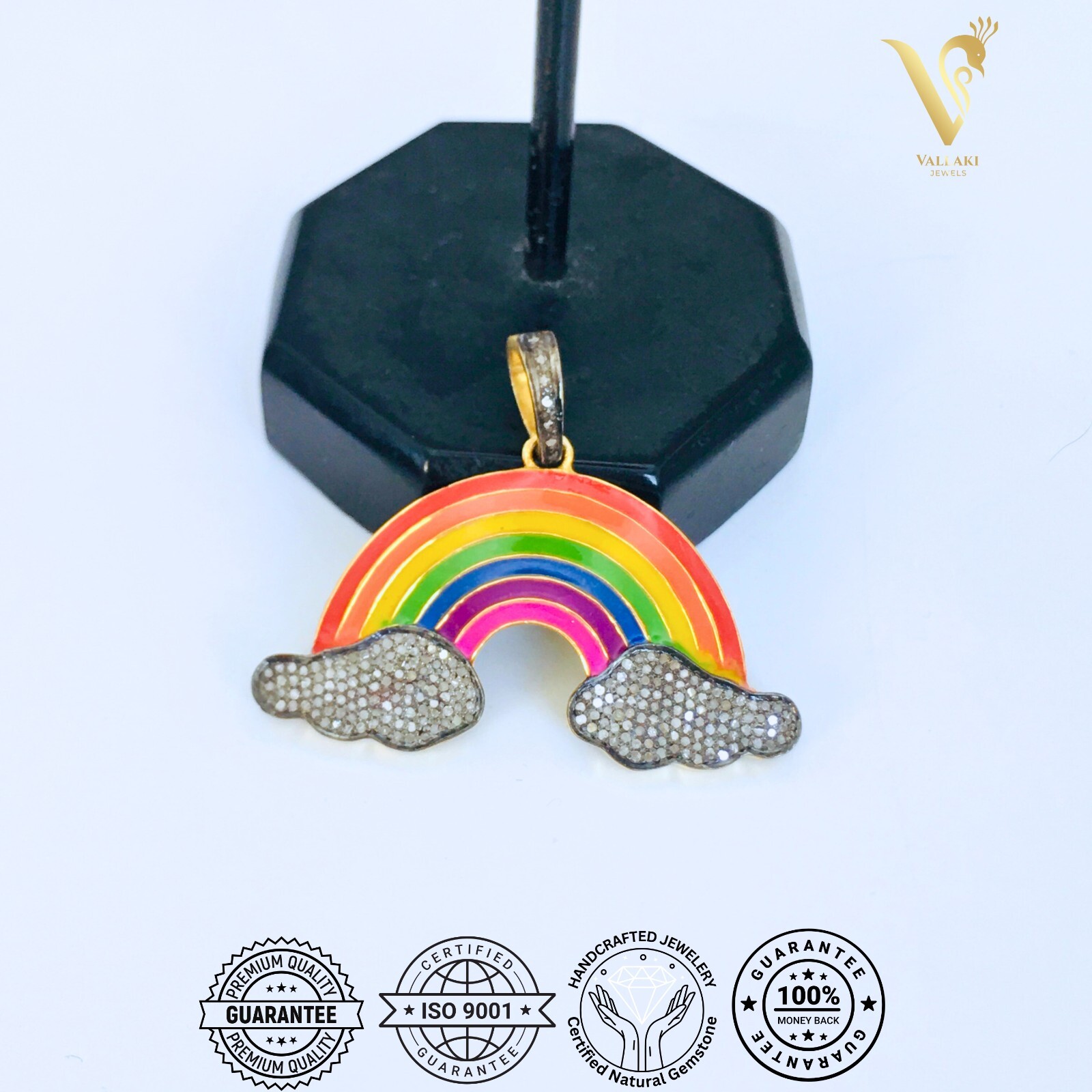 Enamel Handmade 925 Solid Silver Rainbow Pendant, Christmas Gift, Enamel Pendant