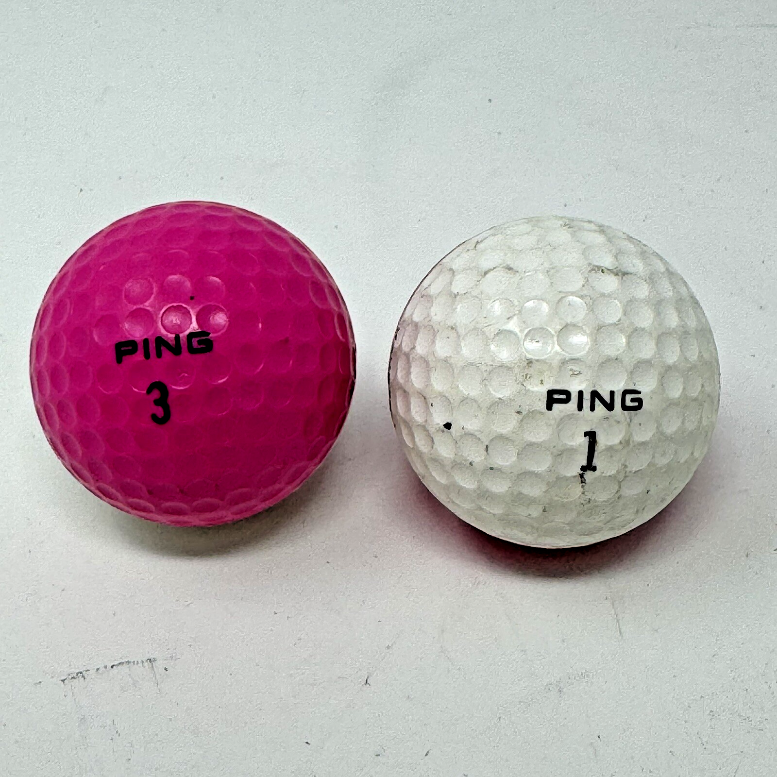 2 Vintage Ping Karsten Eye Dual Color Golf Balls - Pink