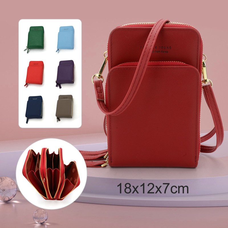 Leder Schultertasche Handytasche Umhängetasche Damen Multifunktional Geldbörse