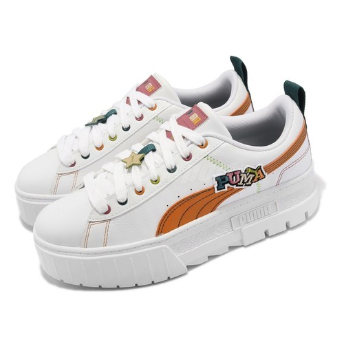 Puma Mayze Pierced Wns White Orange Brick Женская повседневная обувь на платформе 386582-02