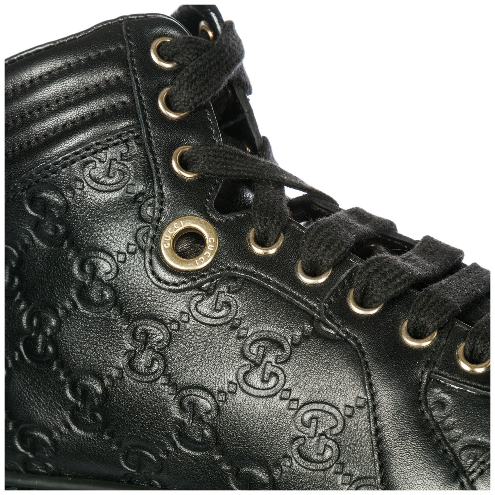 GUCCI WOMENS SHOES HIGH TOP LEATHER TRAINERS SNEAKERS BLACK AB8 EBay