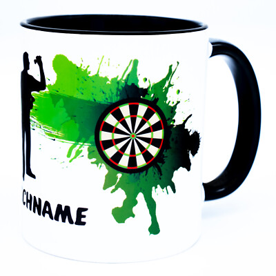 Dart Tasse mit Namen Dartspieler Becher personalisiert Geschenk Zubehör Dartfans
