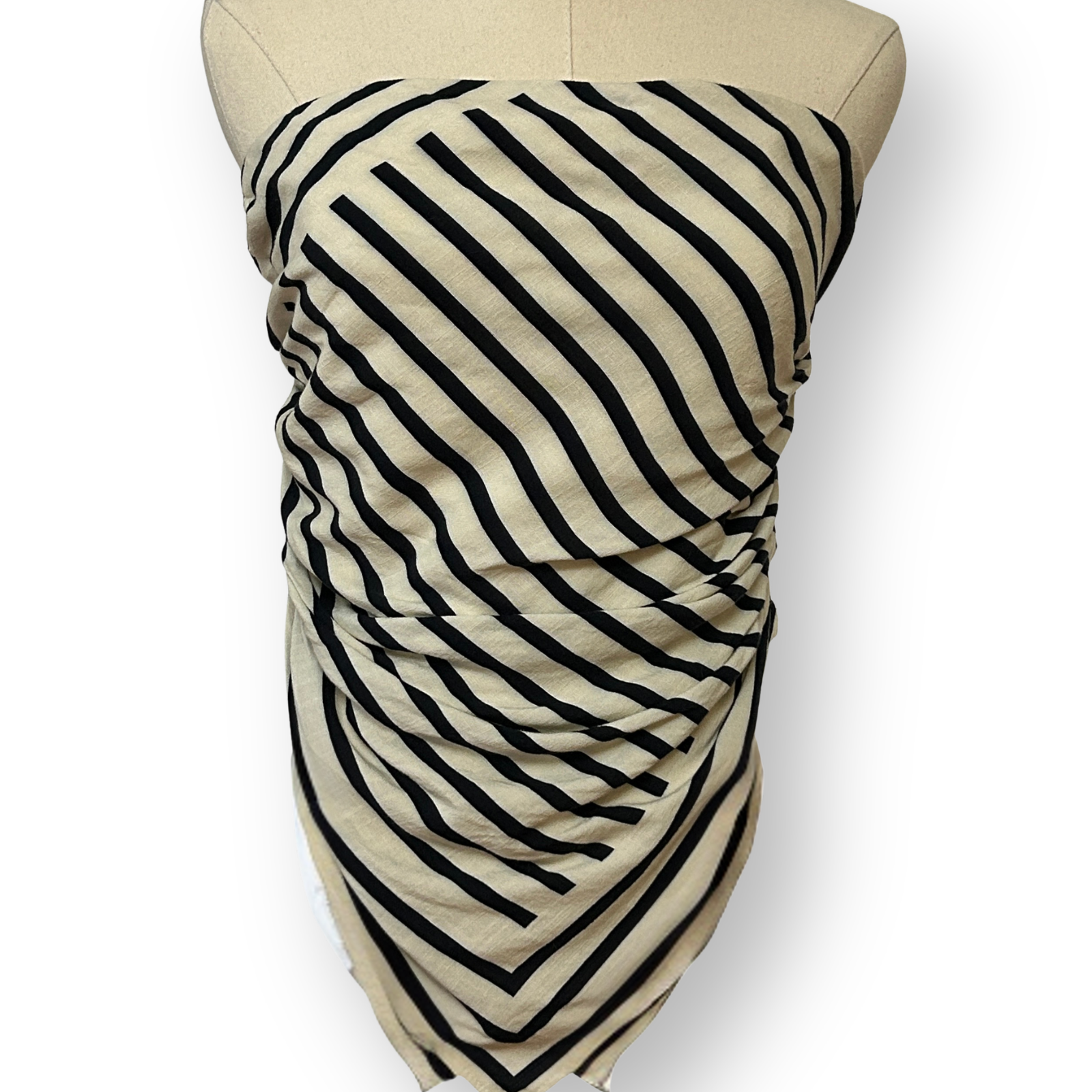 Zara Tube Top Sz M Striped Strapless Handkerchief Hem Cream & Black