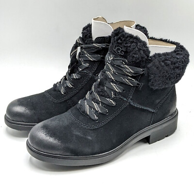 UGG  Harrison Cozy Lace  Women's Waterproof Leather / Shearling Boot (Black) NEW