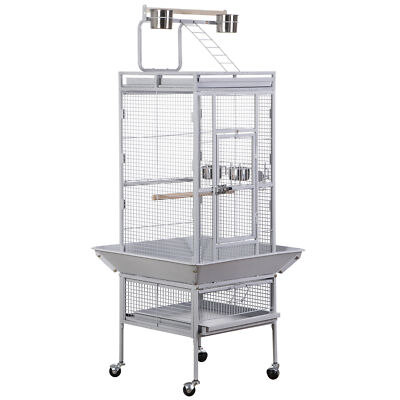 61'' Large Bird Cage Playtop Parrot Cage Cockatiel Cockatoo w/Rolling Stand White