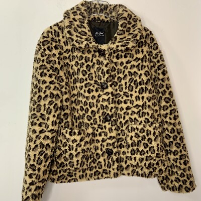 Me Jane Designed in New York NWT Faux Fur Leopard Coat Size Medium