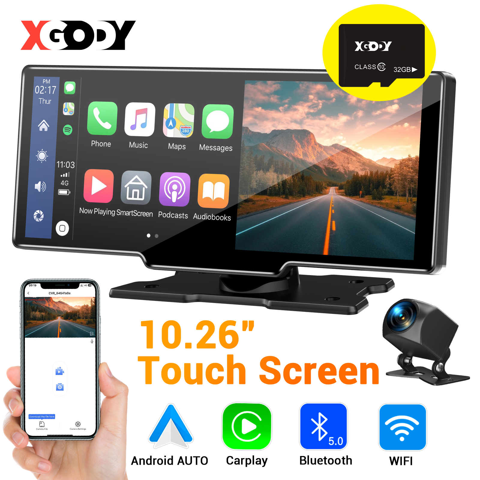 Android Auto Carplay Wifi Dash Cam 32gb Sd