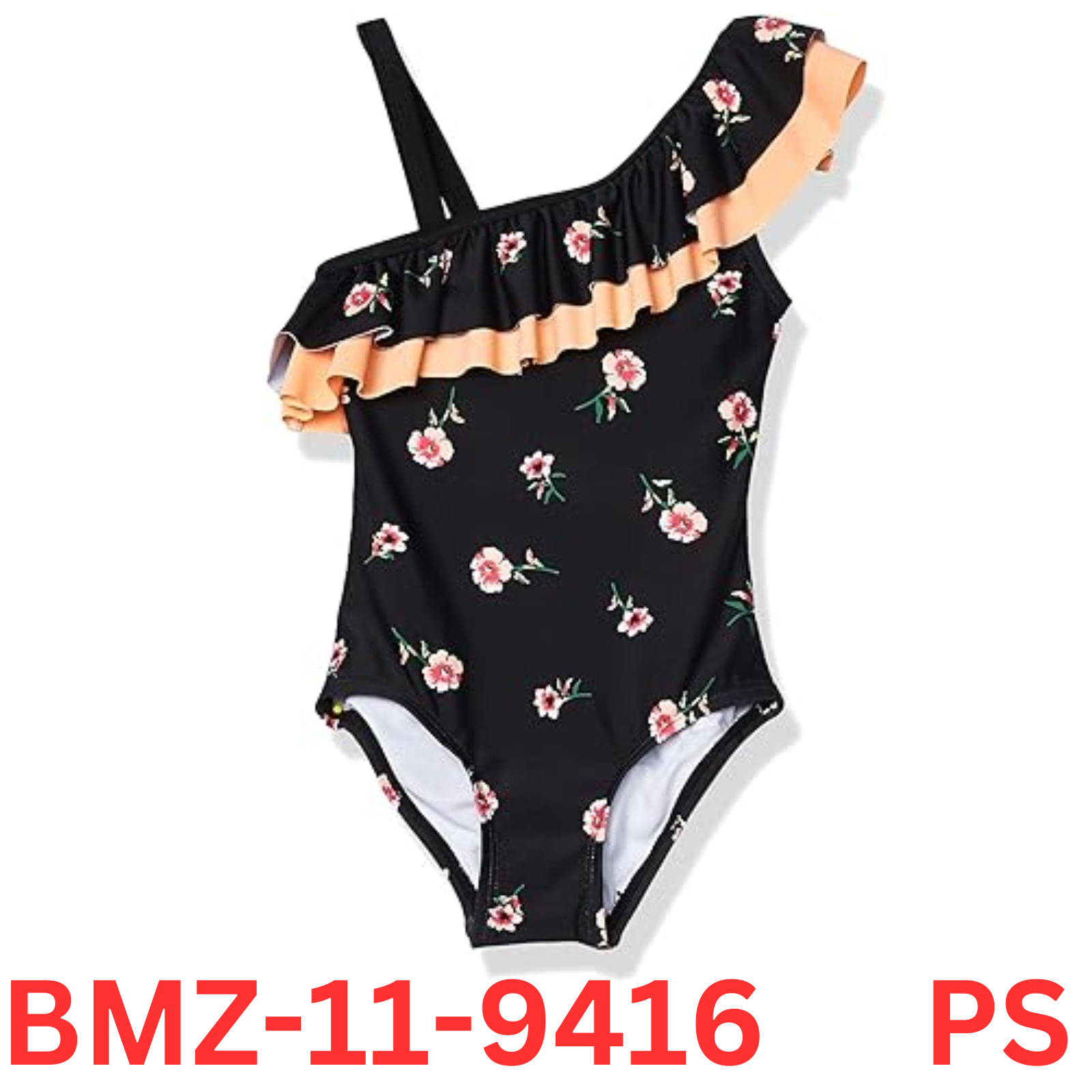 Kanu Surf 301890 Girls' Morgan Floral Ruffle Onepiece Swimsuit, Black, 10