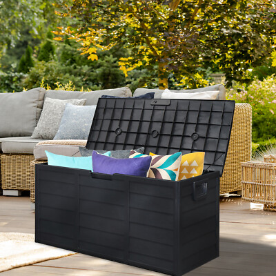 75 Gallon Outdoor Storage Box Deck Patio Portable Compact Garden Seat Table Lock