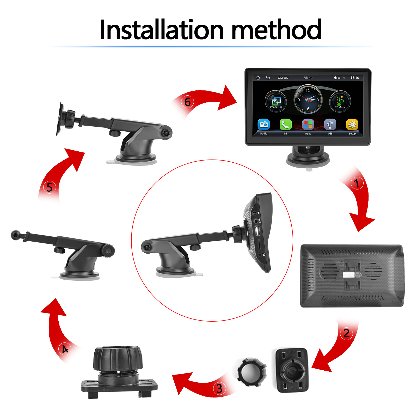 7" Portable Wireless Apple Carplay Car Stereo Android Auto BT Touch Screen Radio