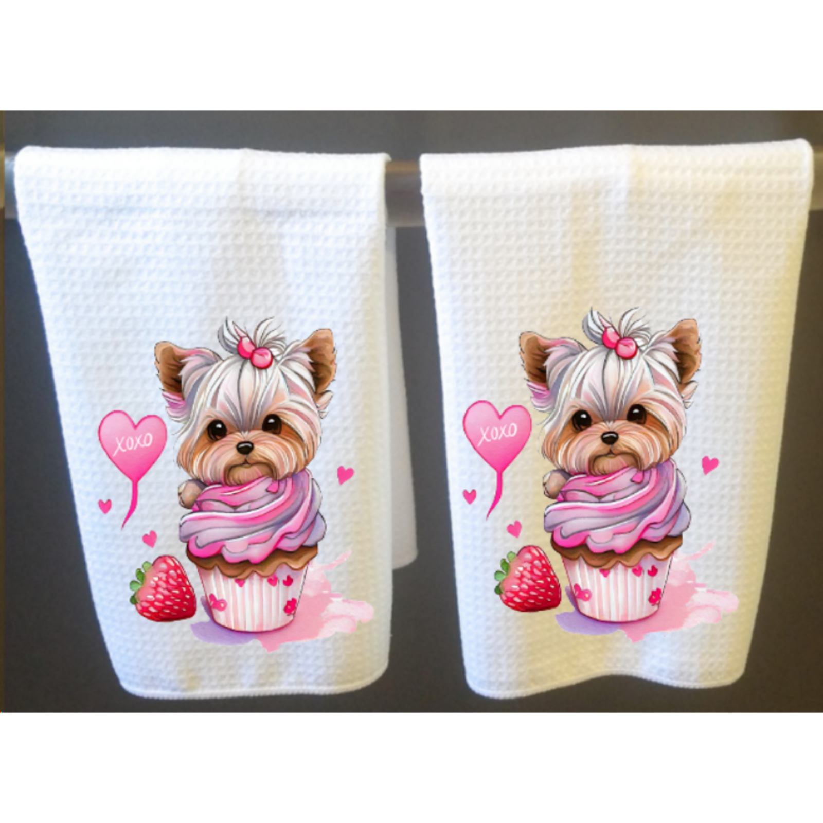 Adorable Yorkie Cupcake Kitchen Towel 16x24 Dog Dish Cloth Set...