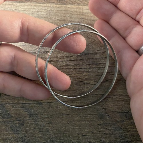 Silver Tone Set of 2 Bangle Style Bracelets Costume Jewelry