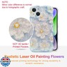 EYZUTAK Case for iPhone 14, Colorful Retro Oil Painting Flower Laser Glossy Pattern Cute Curly Wave Border Exquisite Phone Cover Stylish Durable TPU Protective Case for Girls Women - Light Blue