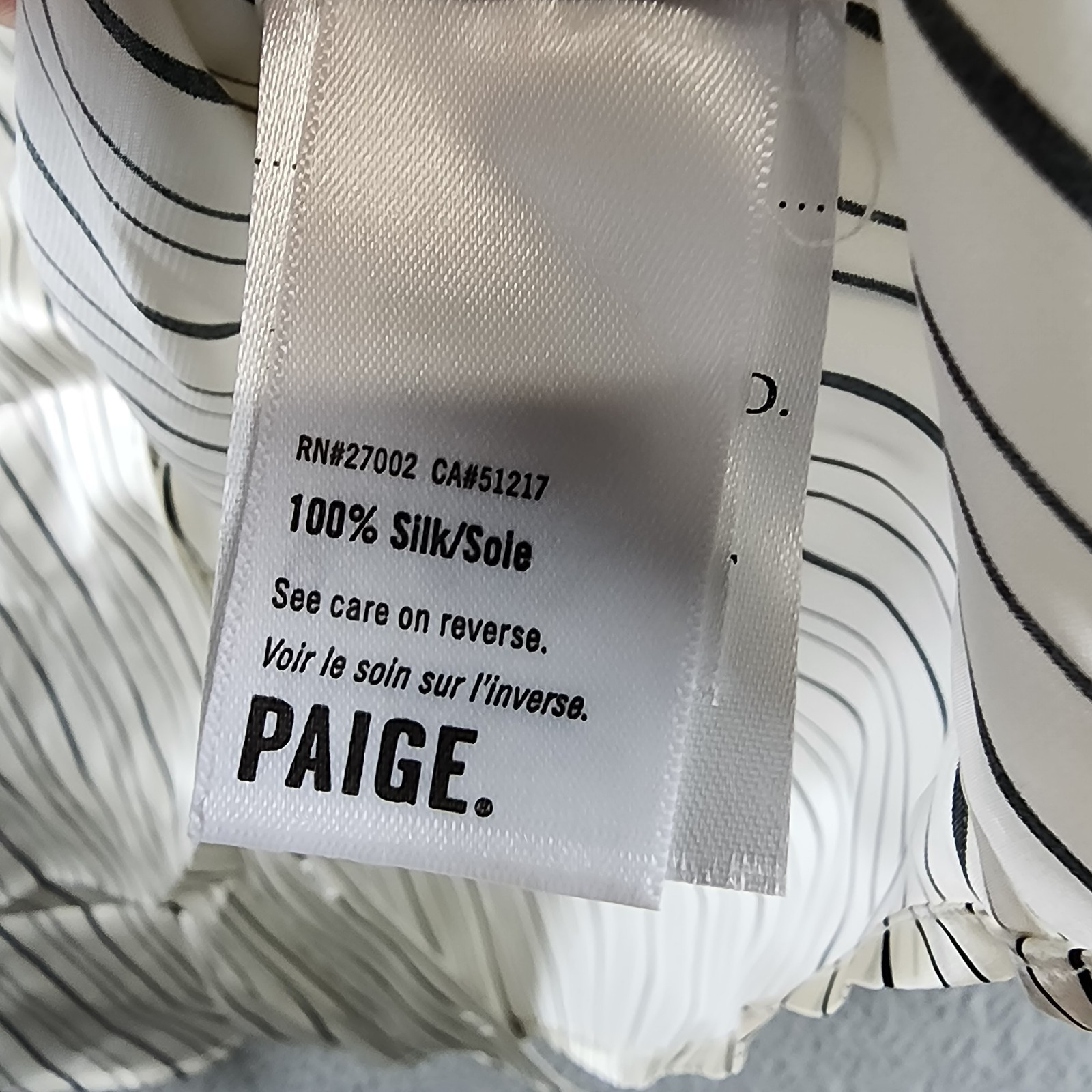 PAIGE Capriana Striped Silk Shirt Women's XS Antique White/Black Long Sleeve - Picture 11 of 14