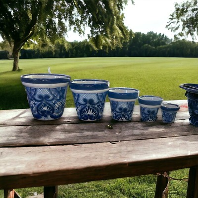 Set of 5 Talavera Flower Pots | Colorful Hand-Painted Planters