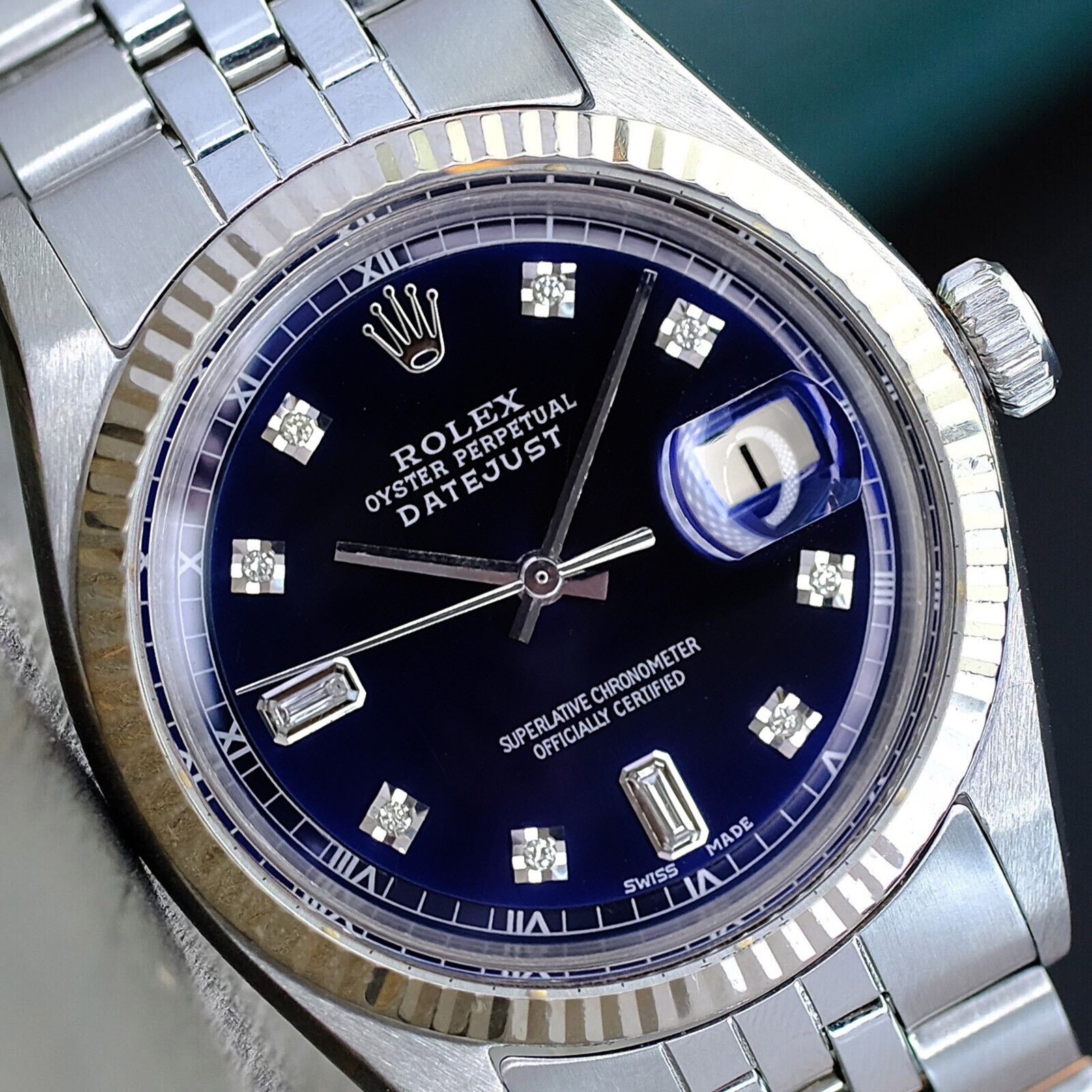 ROLEX DATEJUST 36MM MENS WATCH STEEL BLUE DIAL FLUTED BEZEL ROLEX DATEJUST 36MM MENS WATCH STEEL BLUE DIAL FLUTED BEZEL