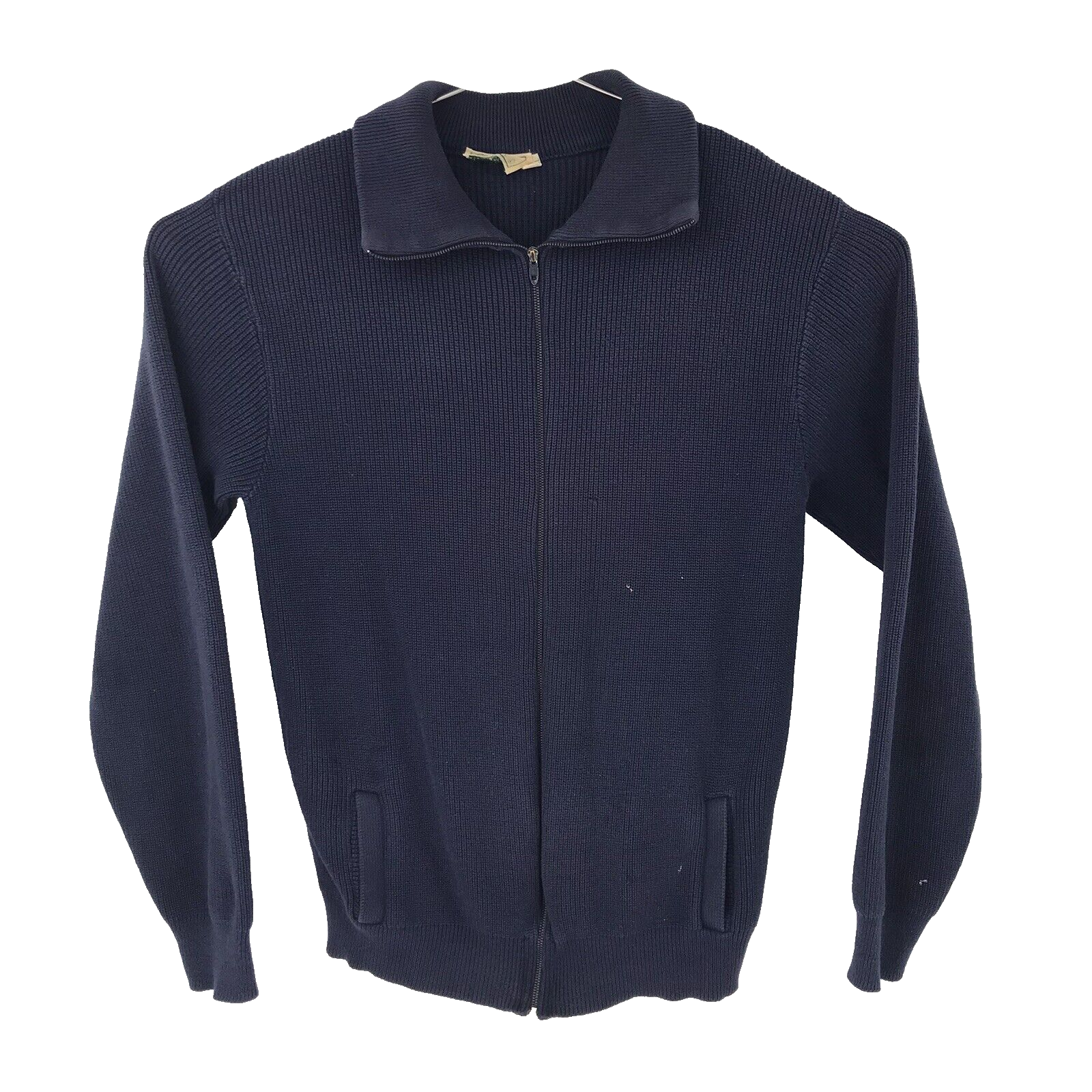 Vintage 80s LL Bean Cotton Cardigan Sweater Navy Blue Full