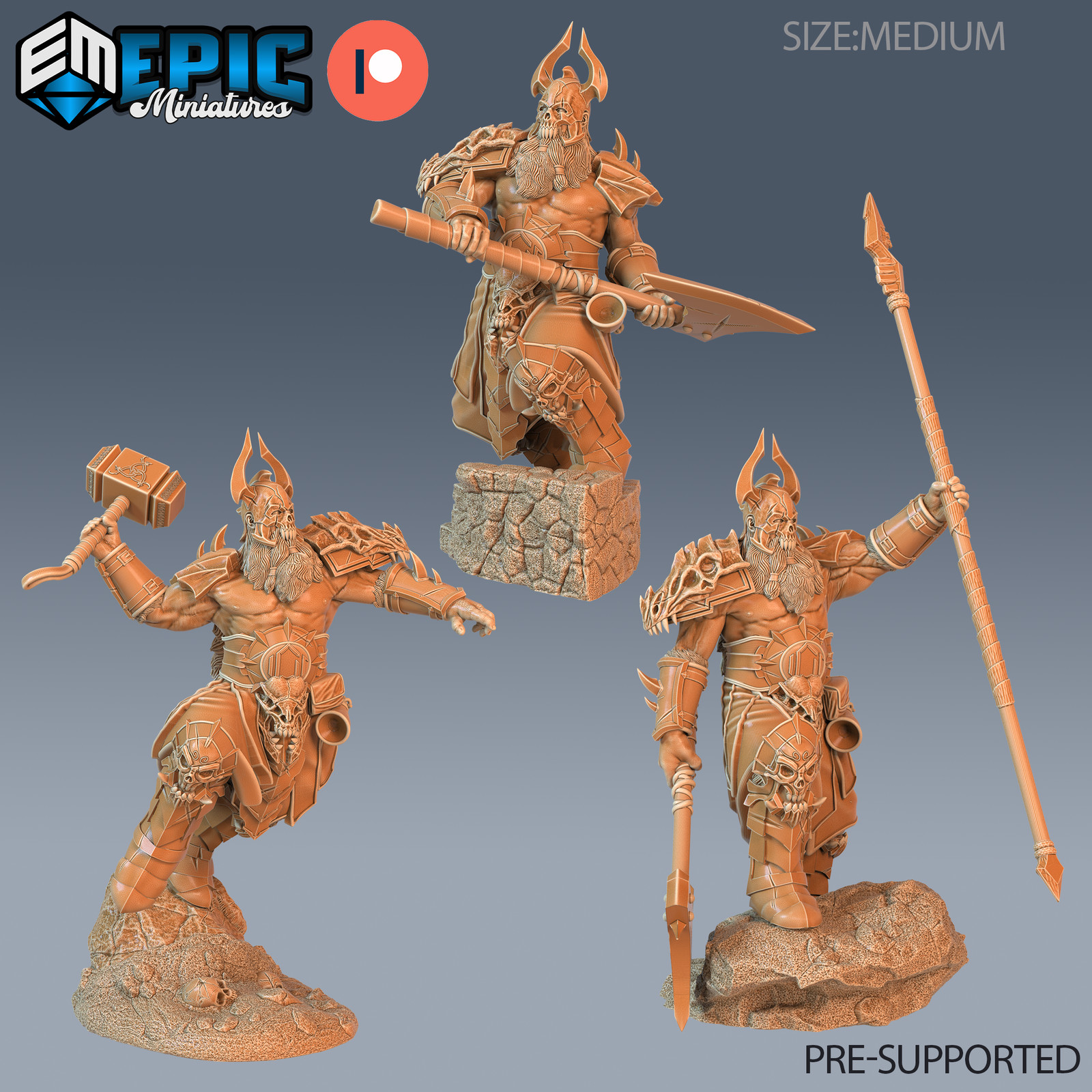 Epic Miniatures Viking Age x3 Viking Einherjar with Hammer Spear  - 28mm scale