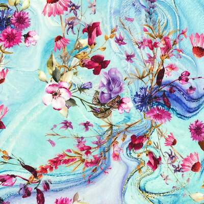 Misty Garden-Flowers Aqua-Robert Kaufman-BTY