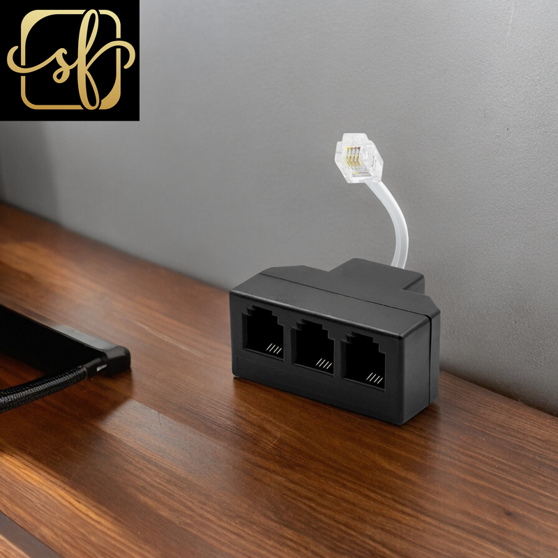 3 Way Cable Splitter 6P4C Connector Phone Line Cord Adapter with 3 Inch Cable for Landline Telephone Wire, Black,  RJ11 