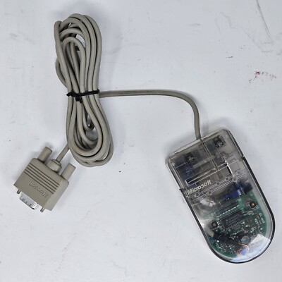 Vintage Microsoft DB9 PS/2 Compatible Mechanical Mouse Transparent Clear RARE!!!