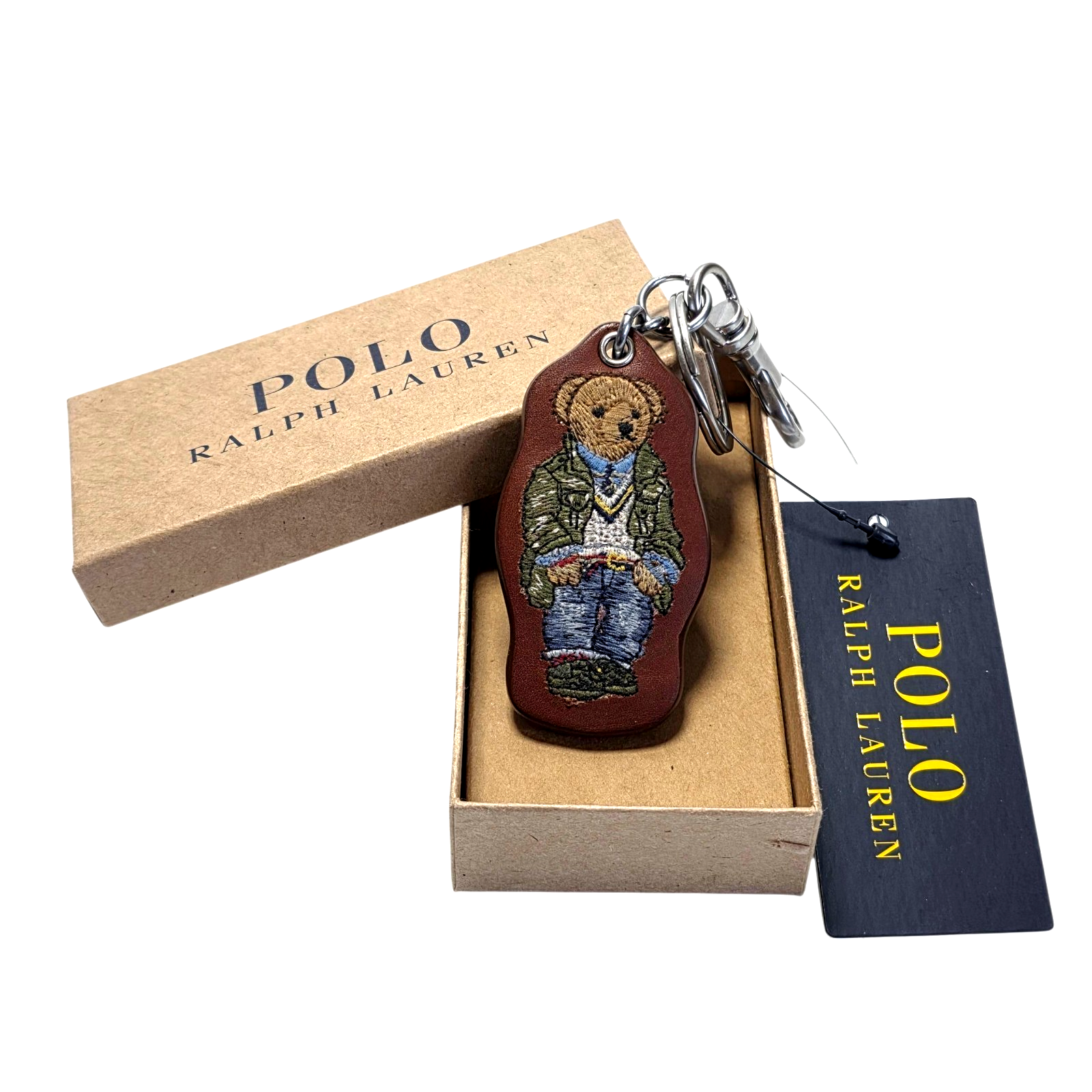 New Polo Ralph Lauren Polo Bear Brown Leather Keychain Key