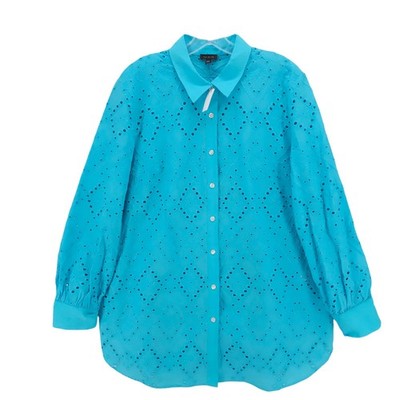 NWT TALBOTS Blue Eyelet Boyfriend Long Shirt Embroidered Size XL