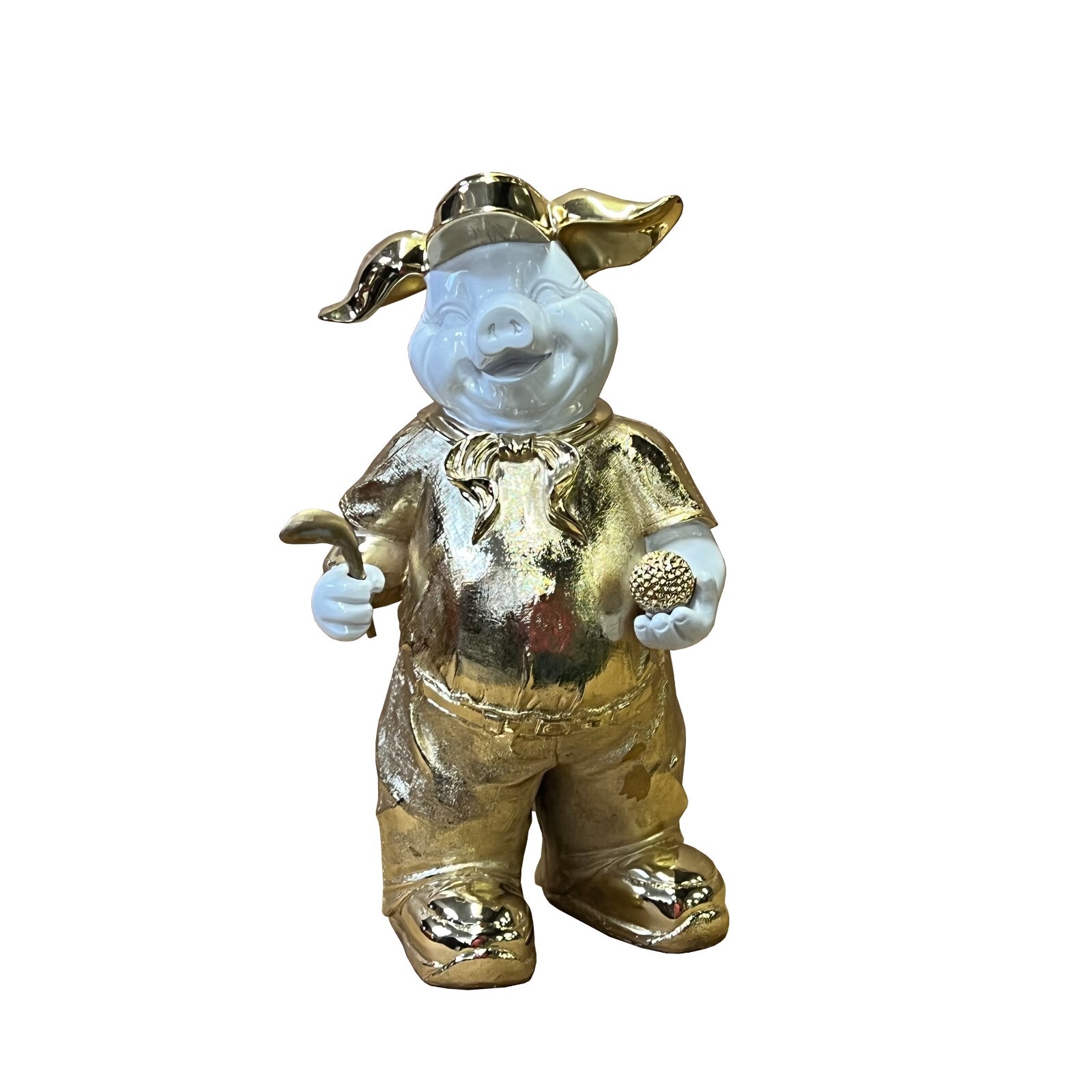 Gold White Piggy Golf Accent Fiber Glass Decor Figure ws2617S Gold White Piggy Golf Accent Fiber Glass Decor Figure ws2617S