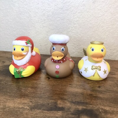 Lot of 3 ToySmith Rubber Ducks Sugar & Spice, Issabella Angel, Father Christmas