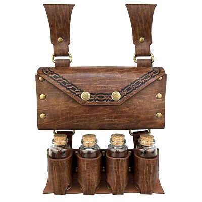Medieval Alchemy Faux Leather Belt Bag with 4 Cork Potion Vials Fantasy Wizar...