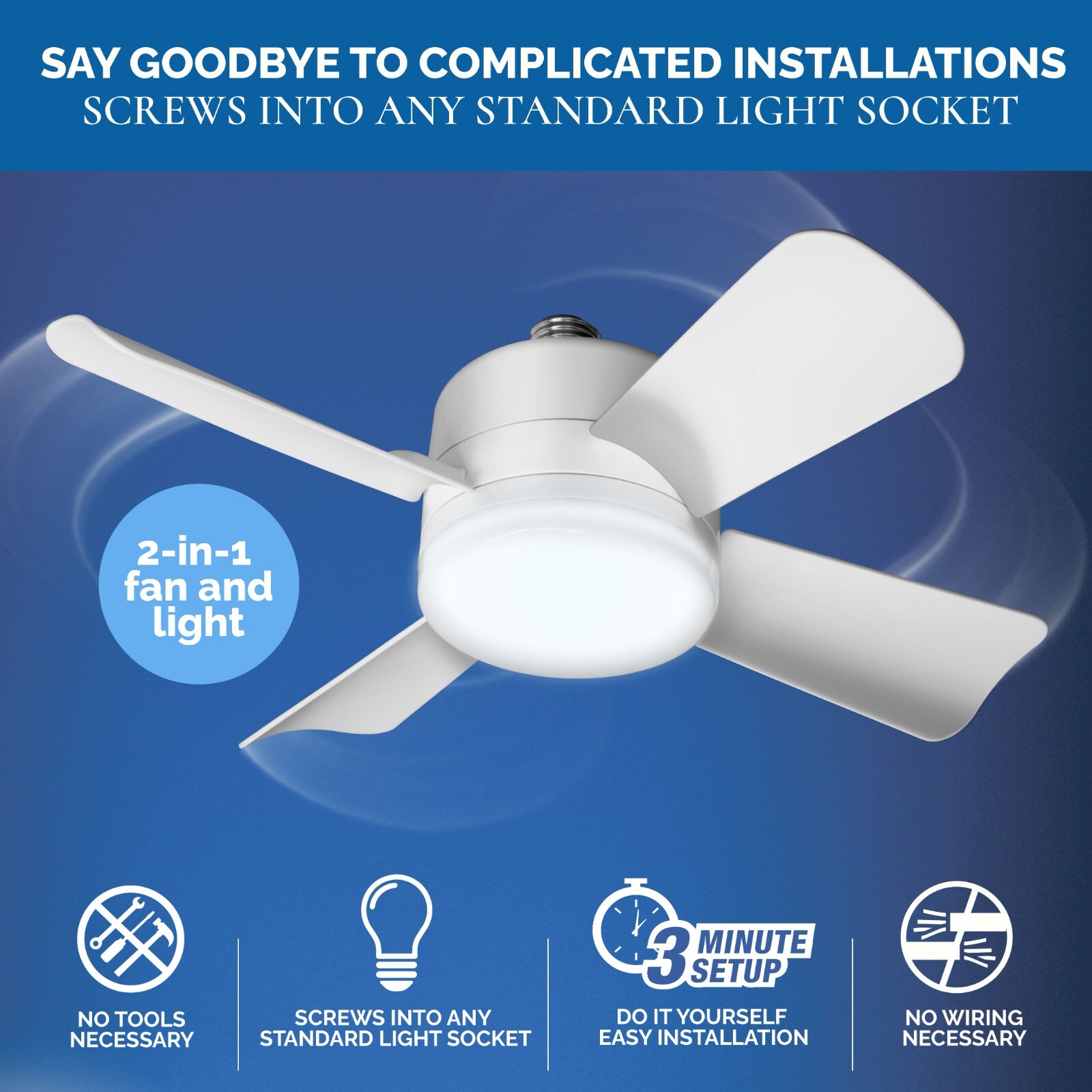 Bell + Howell Socket Fan Ceiling Light with Remote Control, 1000 Lumen