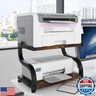 PUNCIA 2 Tiers Small Retro Wood Home Office Desktop Printer Stand Laser Printer Copier Stand with Storage Rustic Tabletop Heavy Duty Organizer Rack Shelf Desk Dual for Small Space Double Tiers Tray