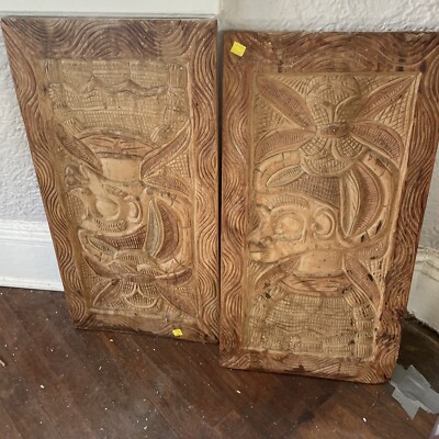 Carved Architectural Panel in Solid Oak Wood 24 x 12 3/4 x .75  Wall Hangings