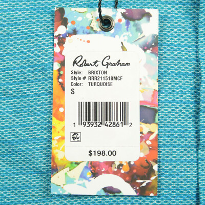Robert Graham Brixton Linen Blend Sport Shirt in Turquoise Blue Size Small